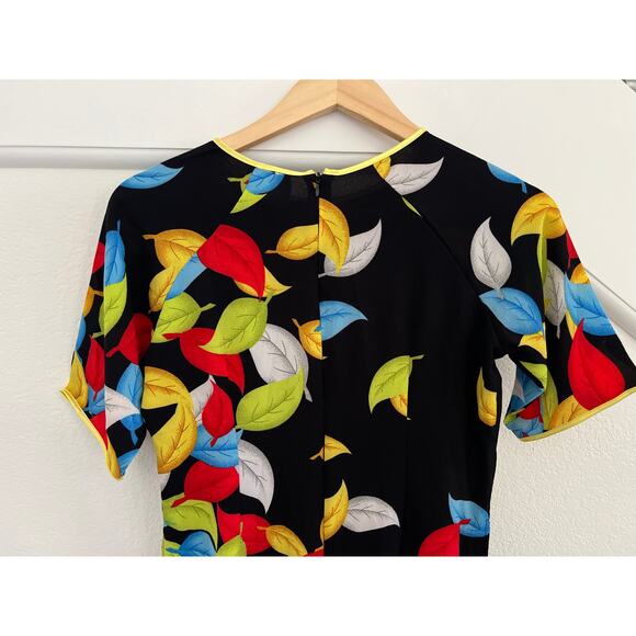READ Kim Lai 100% Silk Leaf Print Knee Length Shift Dress Womens XS ??? - Picture 12 of 16